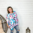 "Inspired" Floral 3/4 Sleeve with Shark Bite Hem-Lola Monroe Boutique