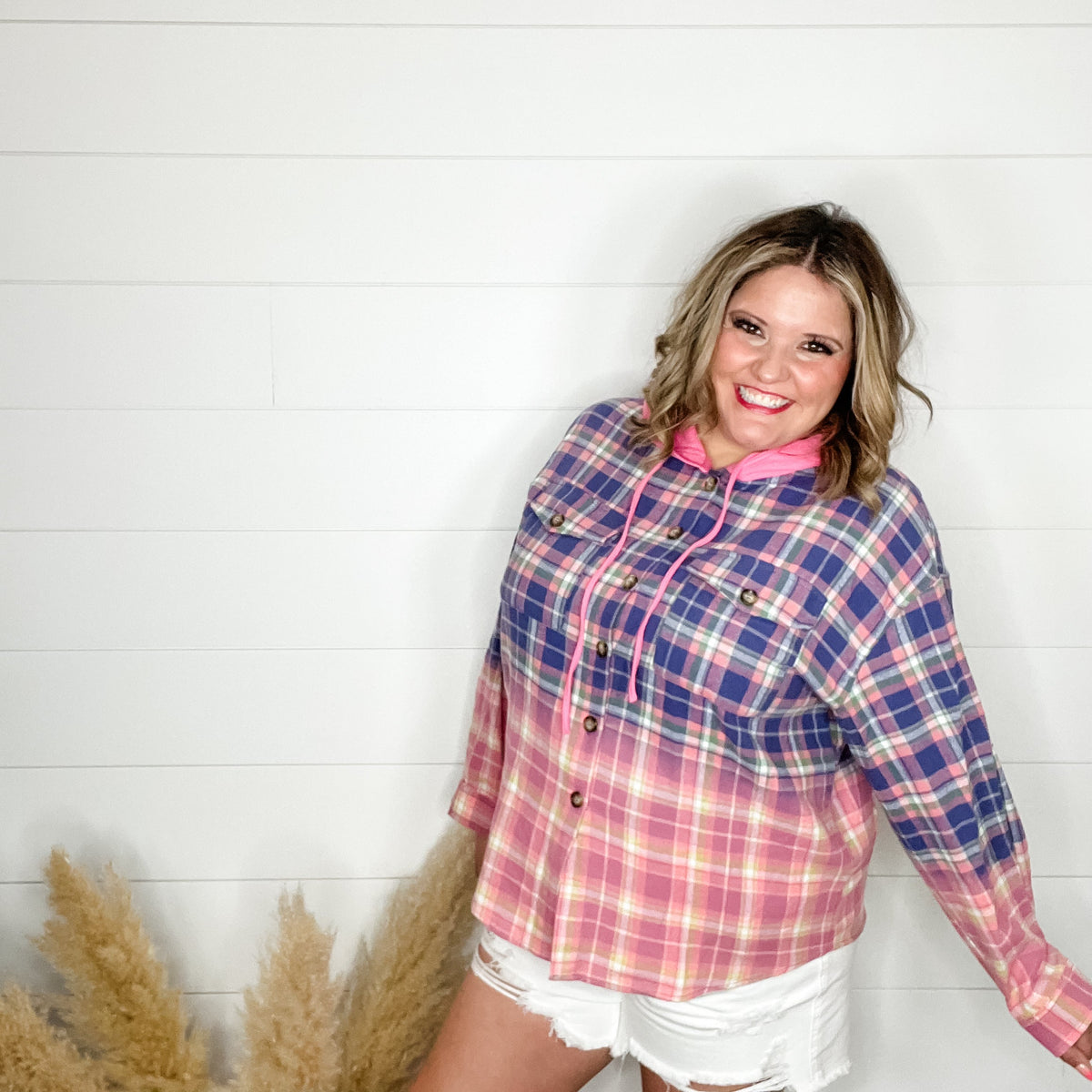 "Intentional" Hooded Button Up Flannel-Lola Monroe Boutique