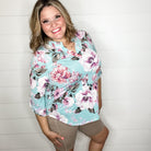 "Intrigue" Floral Lizzy 3/4 Sleeve Split Neck Tops-Lola Monroe Boutique