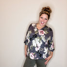 "It Could Happen" Floral 3/4 Sleeve V Neck-Lola Monroe Boutique