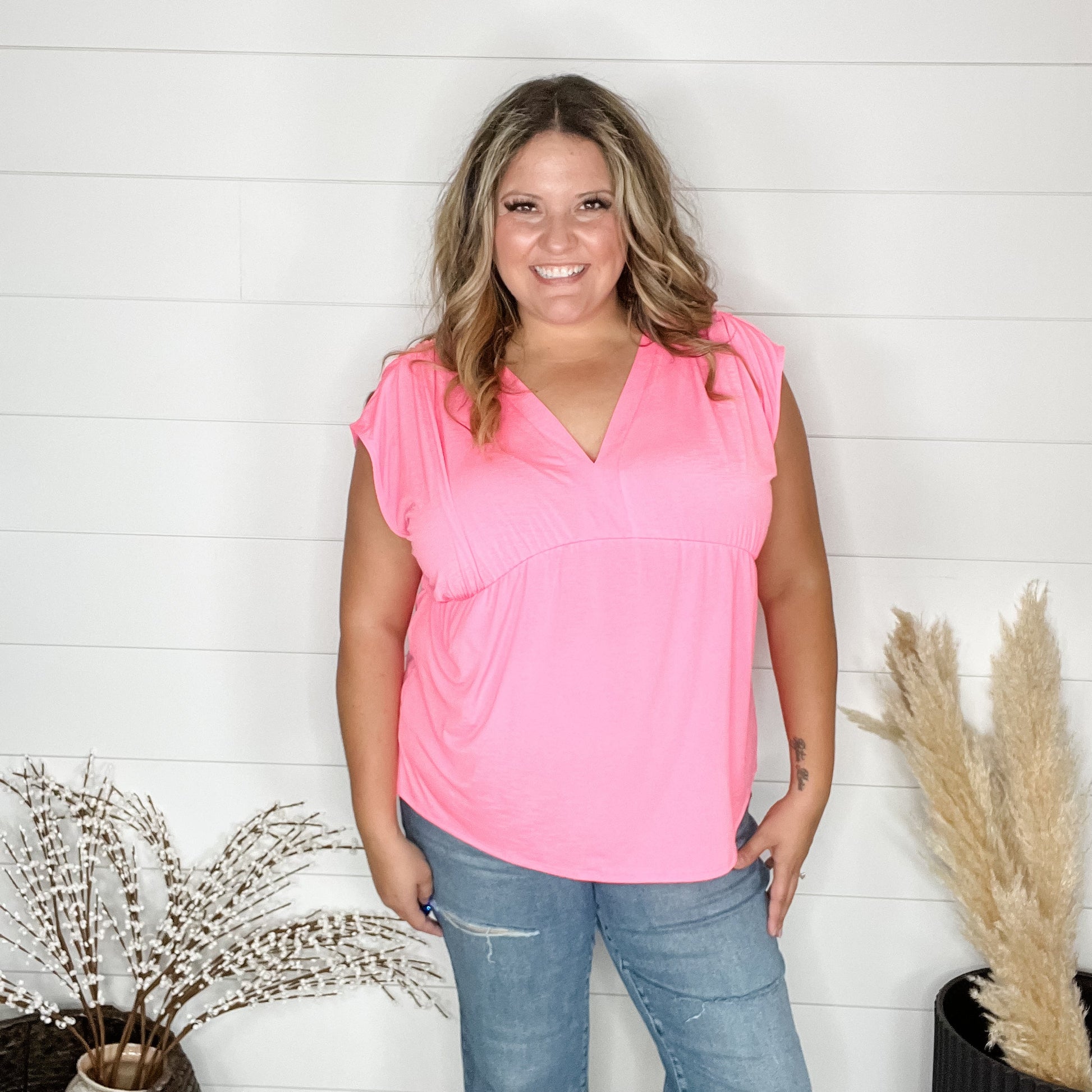 "It Counts" Solid Sleeveless Dreamer (Neon Pink)