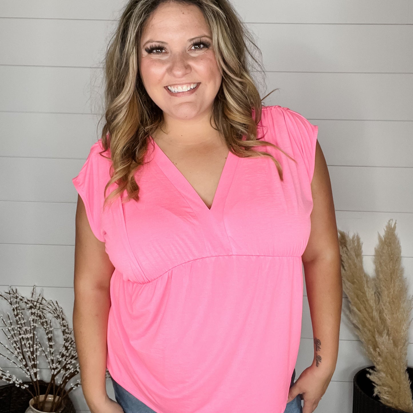 "It Counts" Solid Sleeveless Dreamer (Neon Pink)