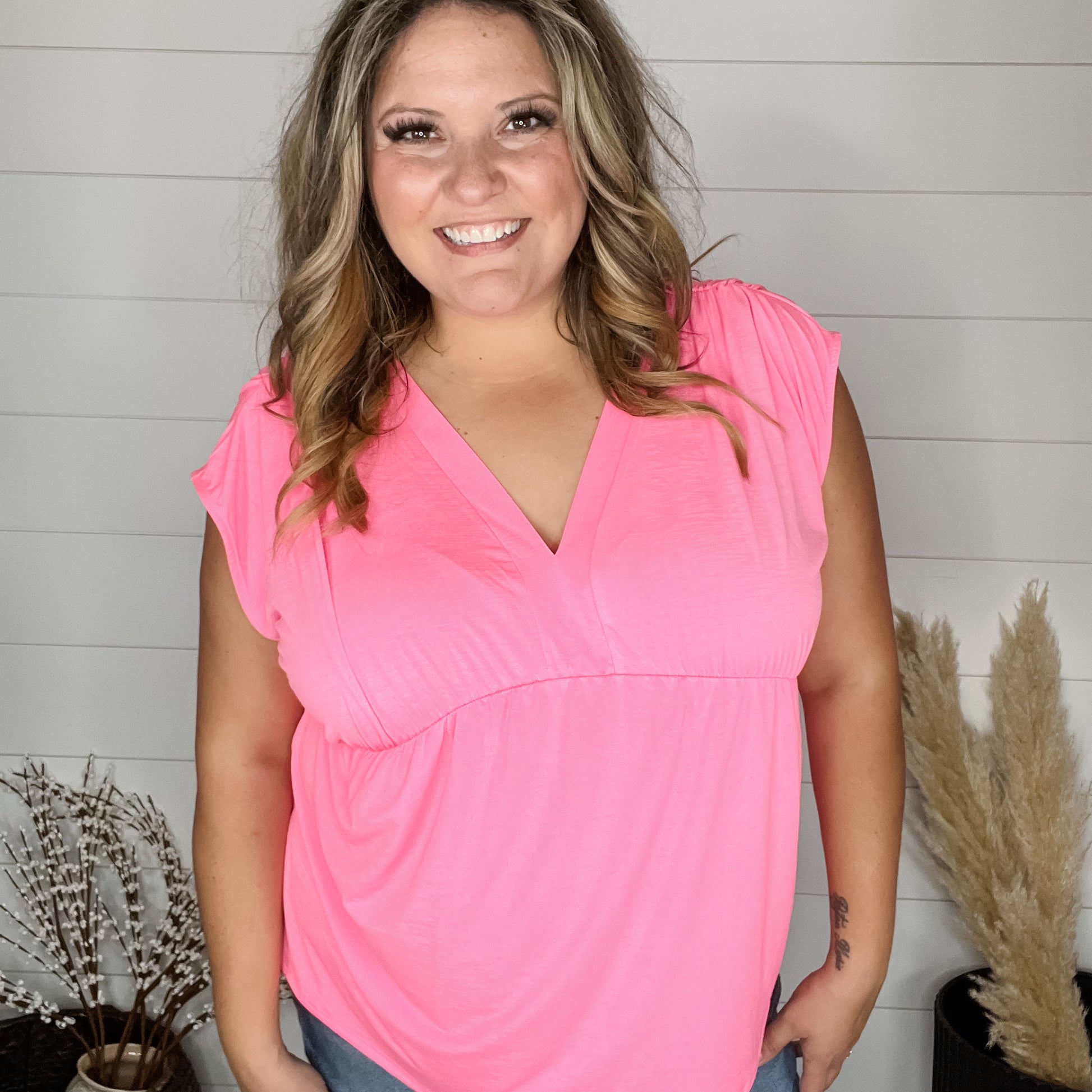 "It Counts" Solid Sleeveless Dreamer (Neon Pink)