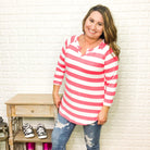 "It's A Breeze" Striped 3/4 Sleeve (Pink)-Lola Monroe Boutique