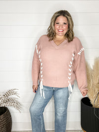 "It's A Cinch" Long Sleeve Lace Up Detail Sweater