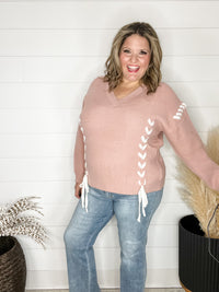 "It's A Cinch" Long Sleeve Lace Up Detail Sweater