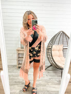 "It's A Date" Long Cardigan with Embelishments (Peach)-Lola Monroe Boutique