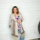 "It's A Date" Long Cardigan with Embelishments (Taupe)-Lola Monroe Boutique