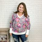 "It's All About The Flowers" Waffle Trim Long Dolman Sleeve Top-Lola Monroe Boutique