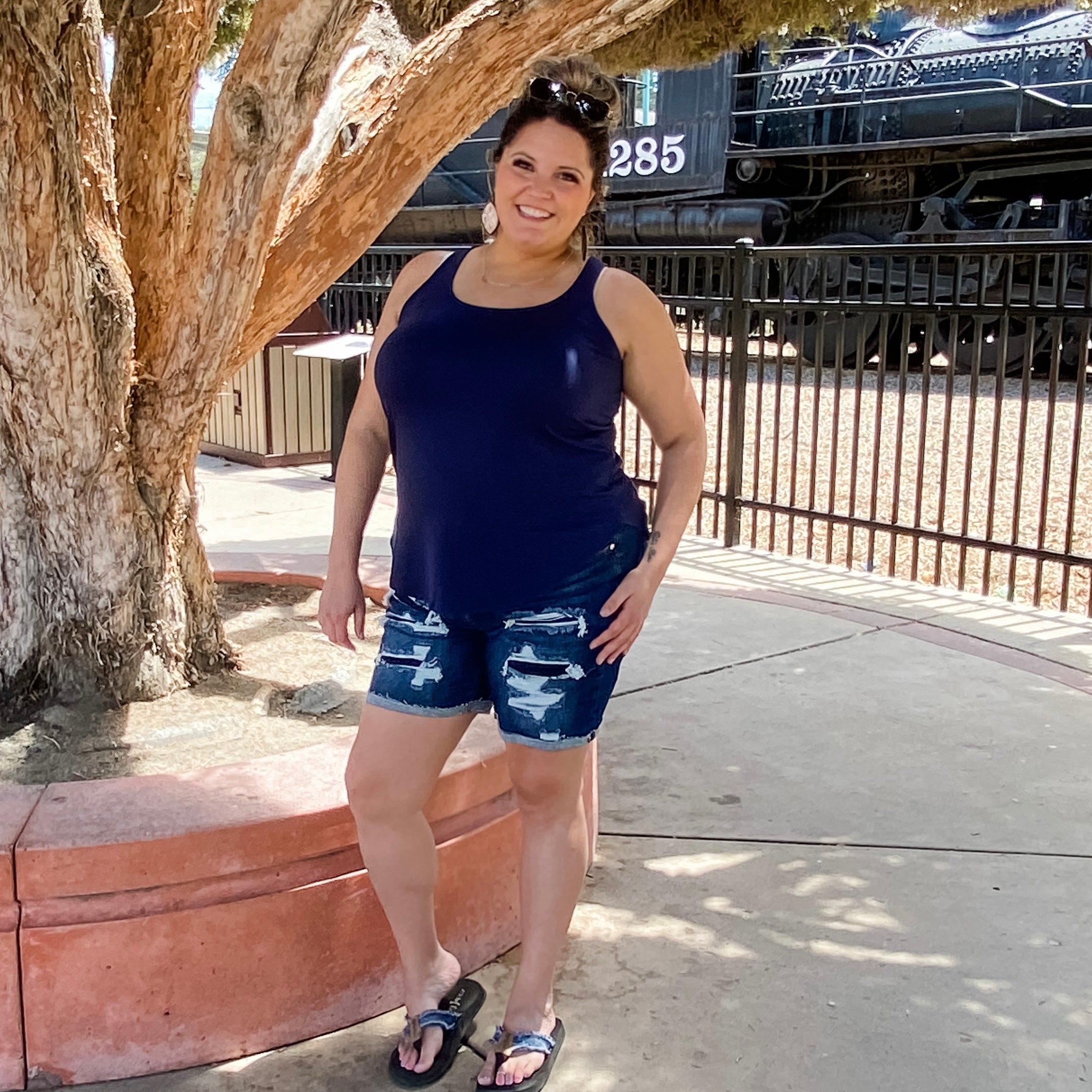 "It's Back" Relaxed Fit Tank (Navy)-Lola Monroe Boutique