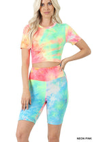 "It's Like Totally..." Neon Tie Dye Crop Top & Shorts Set-Lola Monroe Boutique