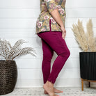 "It's Not A Trick" Pull On Skinny Trousers (Wine)-Lola Monroe Boutique