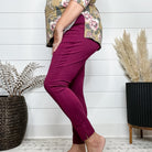 "It's Not A Trick" Pull On Skinny Trousers (Wine)-Lola Monroe Boutique