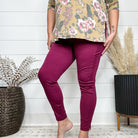 "It's Not A Trick" Pull On Skinny Trousers (Wine)-Lola Monroe Boutique