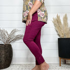 "It's Not A Trick" Pull On Skinny Trousers (Wine)-Lola Monroe Boutique