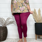 "It's Not A Trick" Pull On Skinny Trousers (Wine)-Lola Monroe Boutique