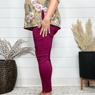 "It's Not A Trick" Pull On Skinny Trousers (Wine)-Lola Monroe Boutique