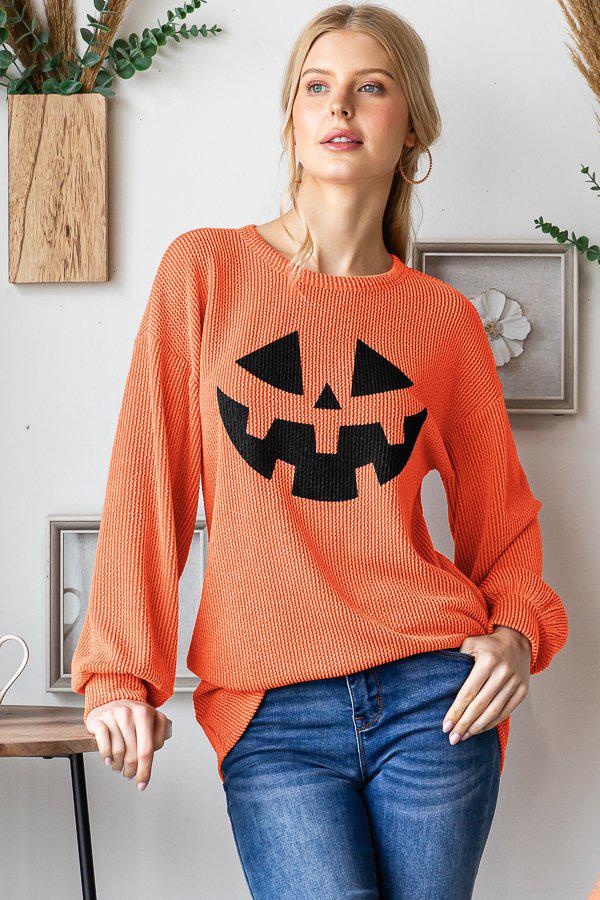 "Jack O Lantern" Long Sleeve Ribbed Top-Lola Monroe Boutique