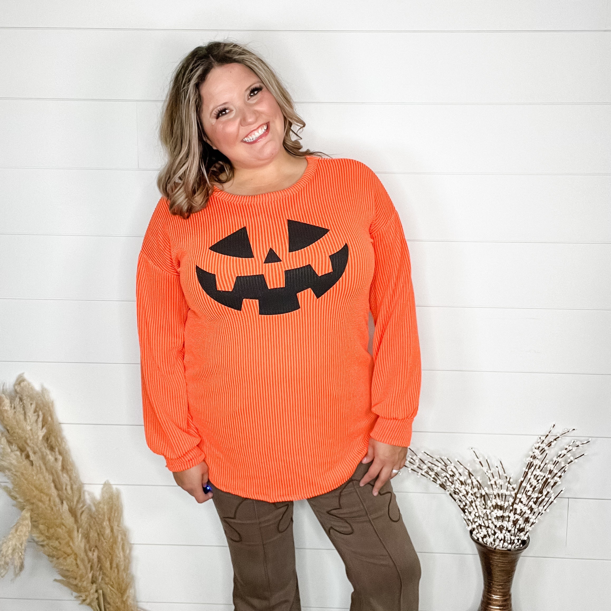 "Jack O Lantern" Long Sleeve Ribbed Top-Lola Monroe Boutique