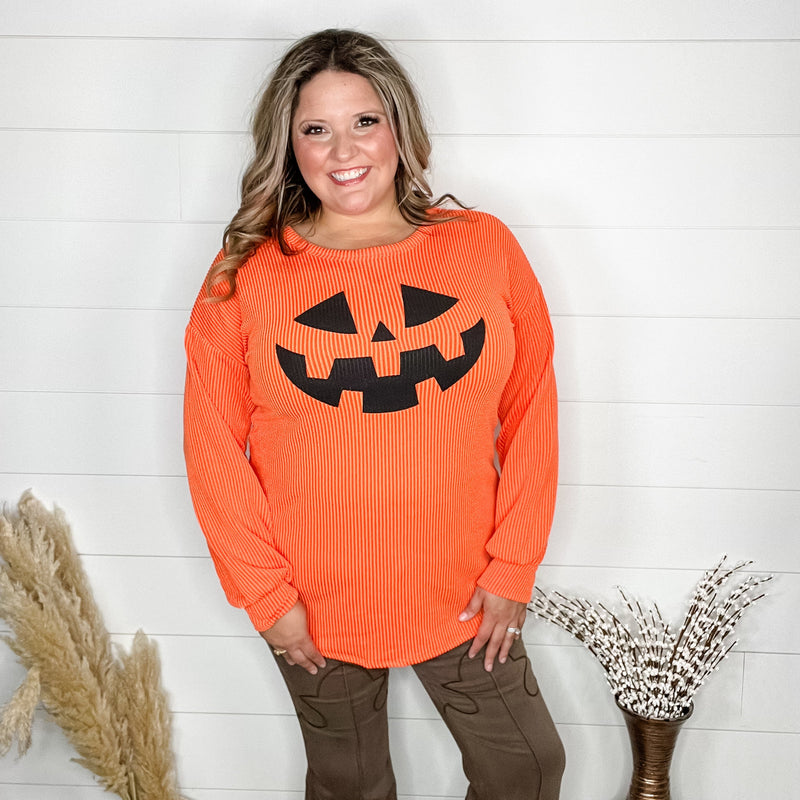 "Jack O Lantern" Long Sleeve Ribbed Top-Lola Monroe Boutique