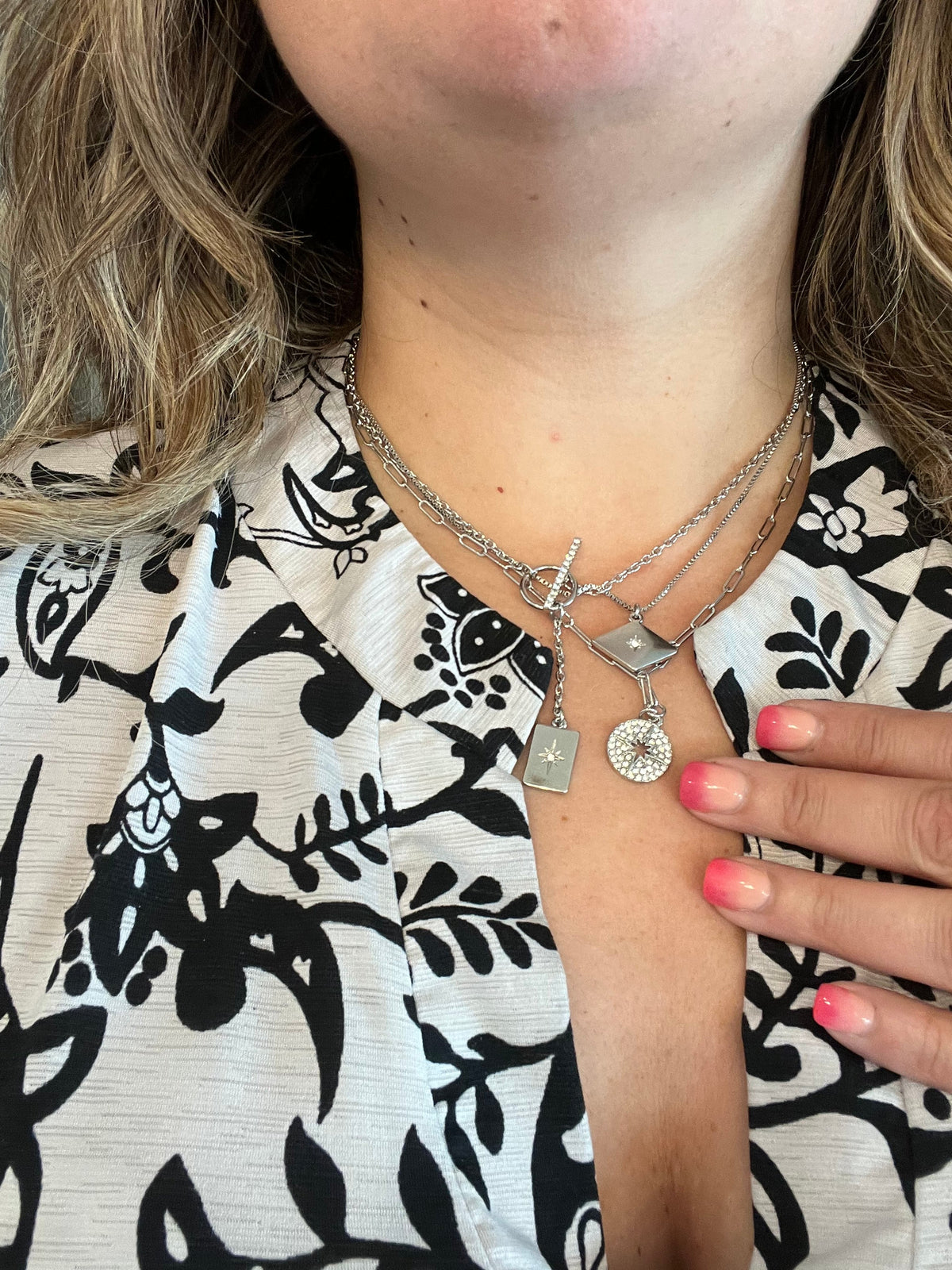 "Jade" Silver Necklace (Triple Layer)-Lola Monroe Boutique