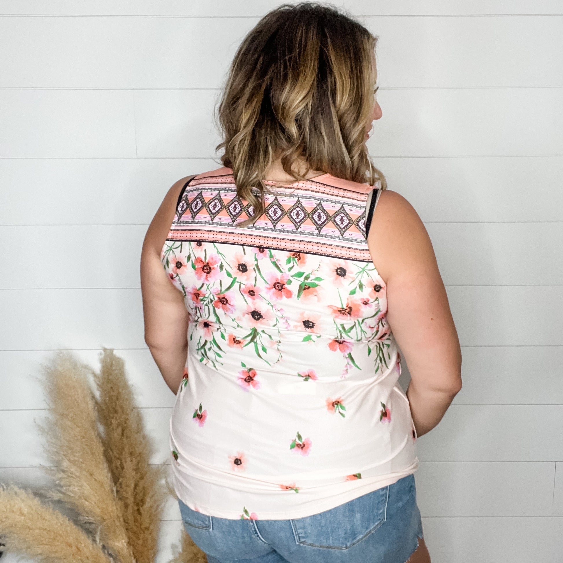 "James" Floral U Neck Tank (Blush & Peach)