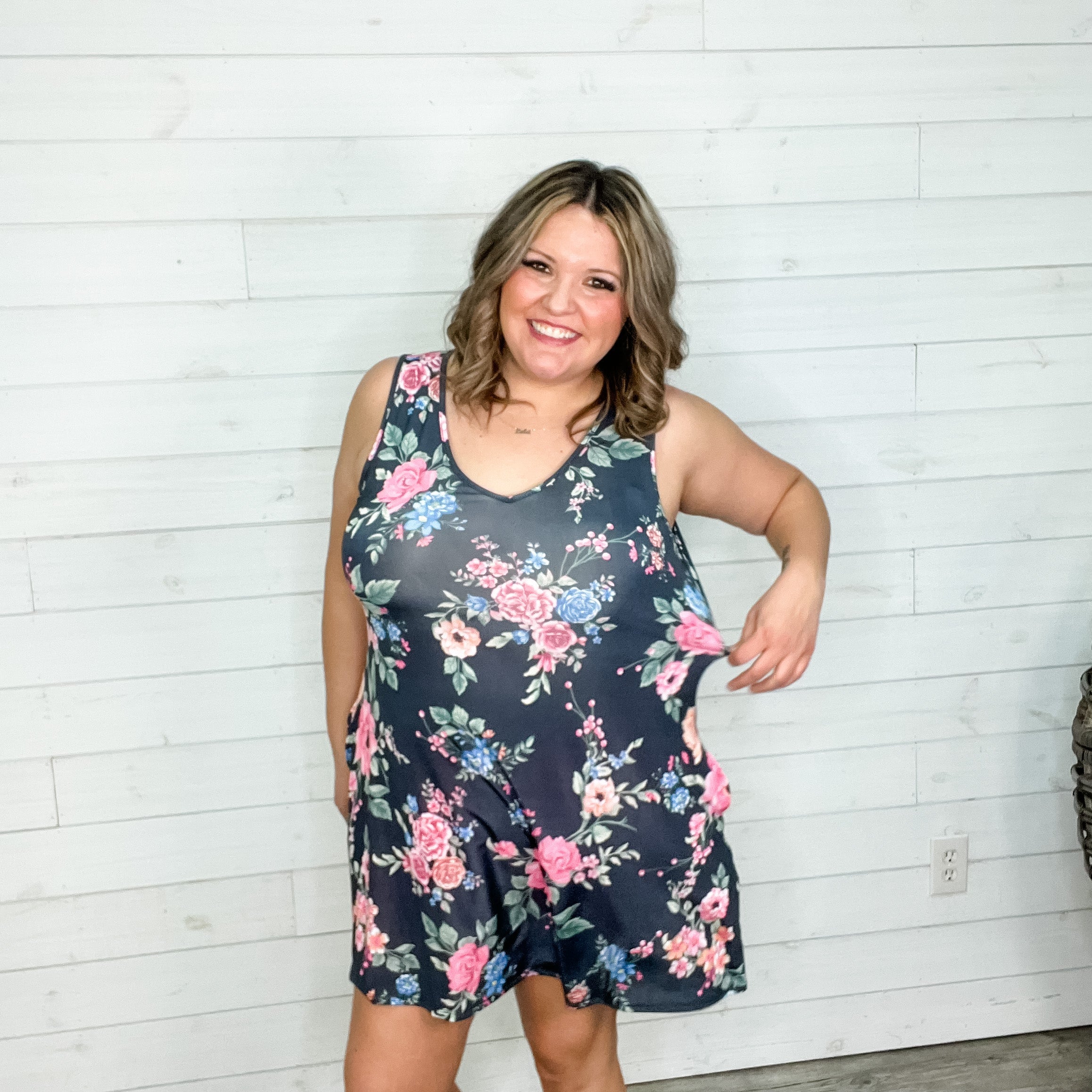 "Jana" Floral V Neck Tank Dress with Pockets-Lola Monroe Boutique