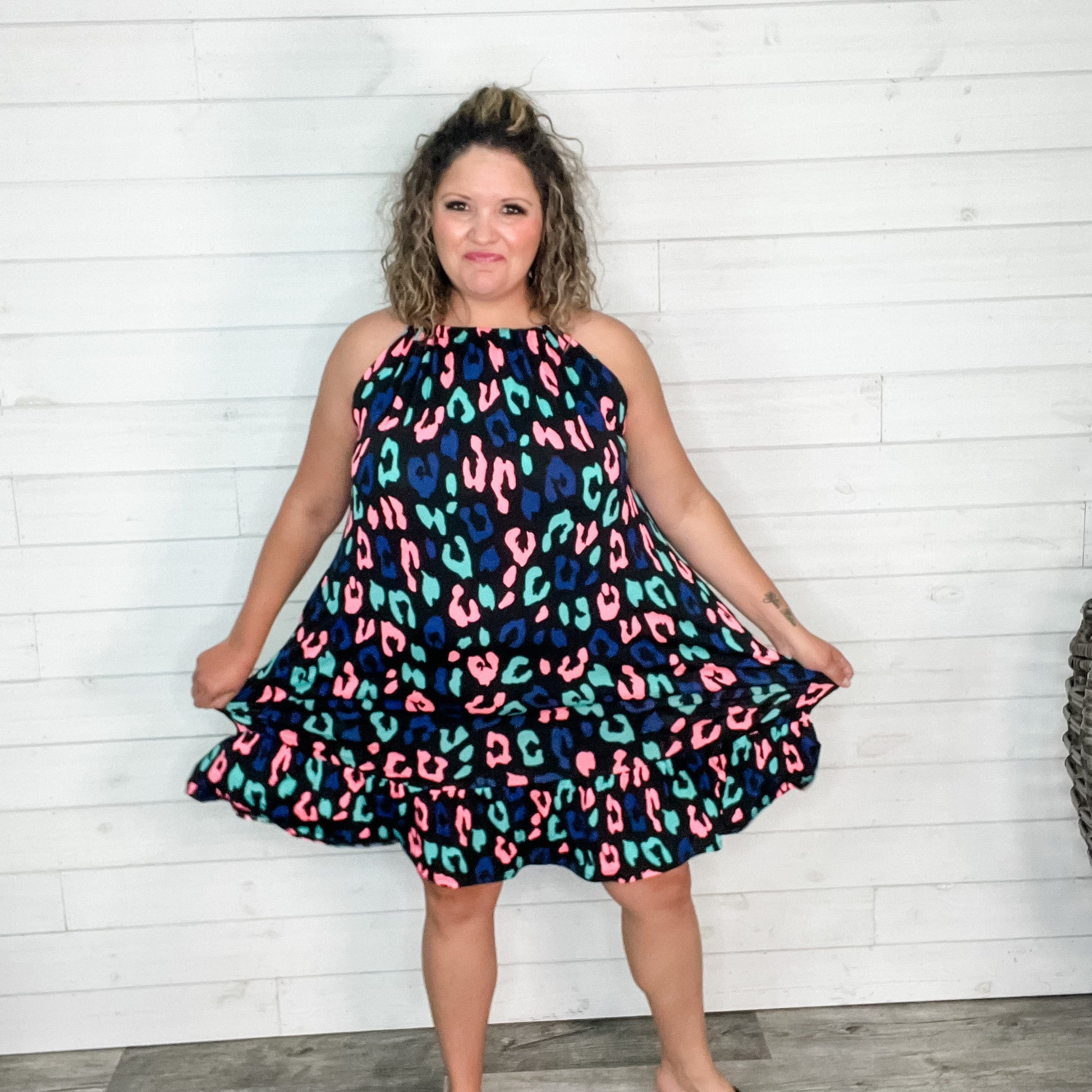 "Jasper" Animal Print Halter Dress with Pockets