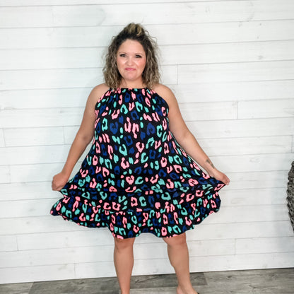 "Jasper" Animal Print Halter Dress with Pockets
