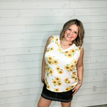 "Jayda" Sunflower Sleeveless V Neck