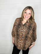 "Jazz" Animal Print Lizzy 3/4 Sleeve Split Neck-Lola Monroe Boutique