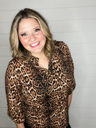 "Jazz" Animal Print Lizzy 3/4 Sleeve Split Neck-Lola Monroe Boutique