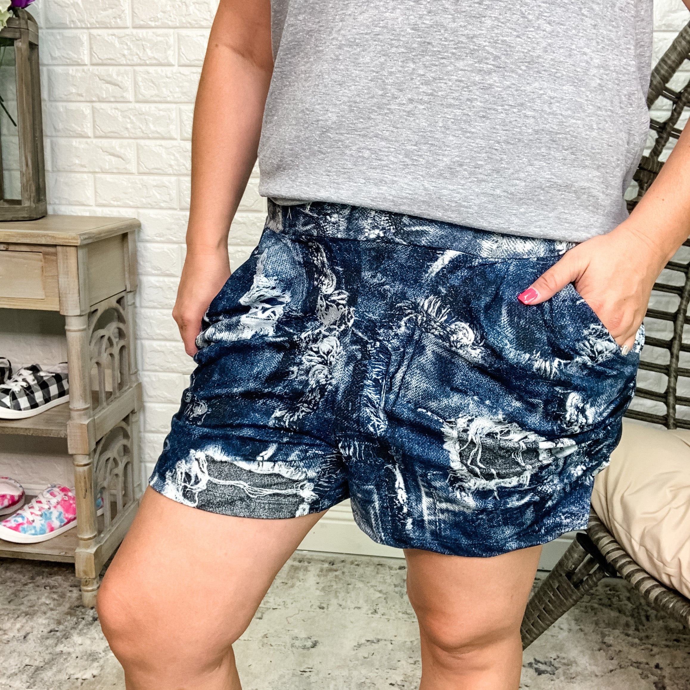 "Jazz" Faux Distressed Harem Shorts-Lola Monroe Boutique