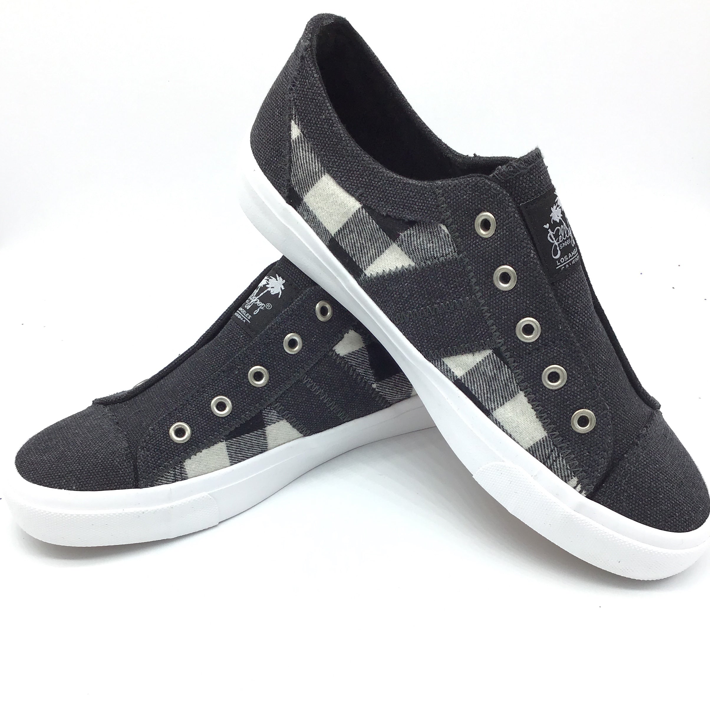 Jellypop "Elite" Black & Beige Plaid Slip on Sneaker-Lola Monroe Boutique