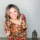 "Jersey" 3/4 Sleeve Animal Print V Neck-Lola Monroe Boutique