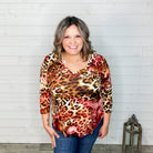 "Jersey" 3/4 Sleeve Animal Print V Neck-Lola Monroe Boutique