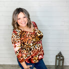 "Jersey" 3/4 Sleeve Animal Print V Neck-Lola Monroe Boutique