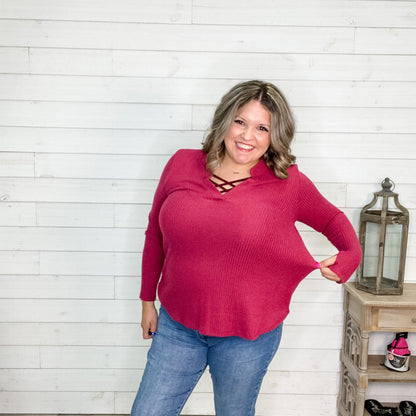 "Jinger" Waffle Texture Long Sleeve Gabby Style (Wine)-Lola Monroe Boutique