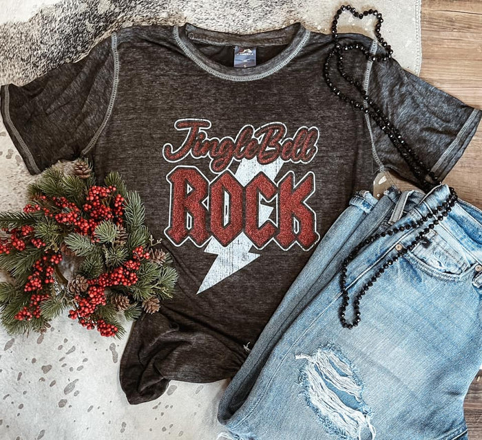 "Jingle Bell Rock" Burnout Graphic Tee-Lola Monroe Boutique