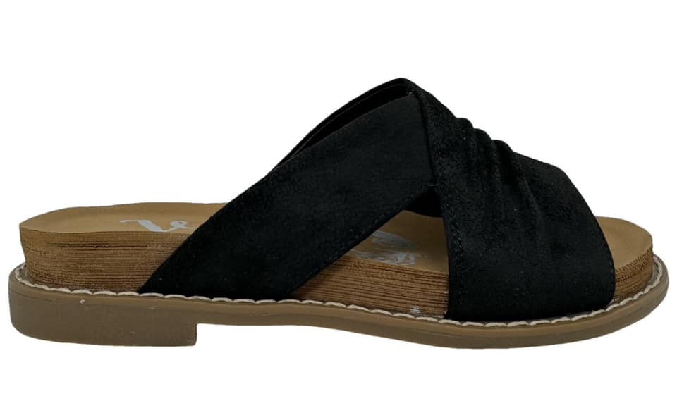 "Jolene" By Very G Slip On Flat Sandal (Black)-Lola Monroe Boutique