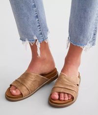 "Jolene" By Very G Slip On Flat Sandal (Taupe)-Lola Monroe Boutique