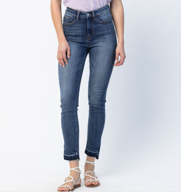 Judy Blue "All The Things" Release Hem Side Slit Skinny Jeans-Lola Monroe Boutique