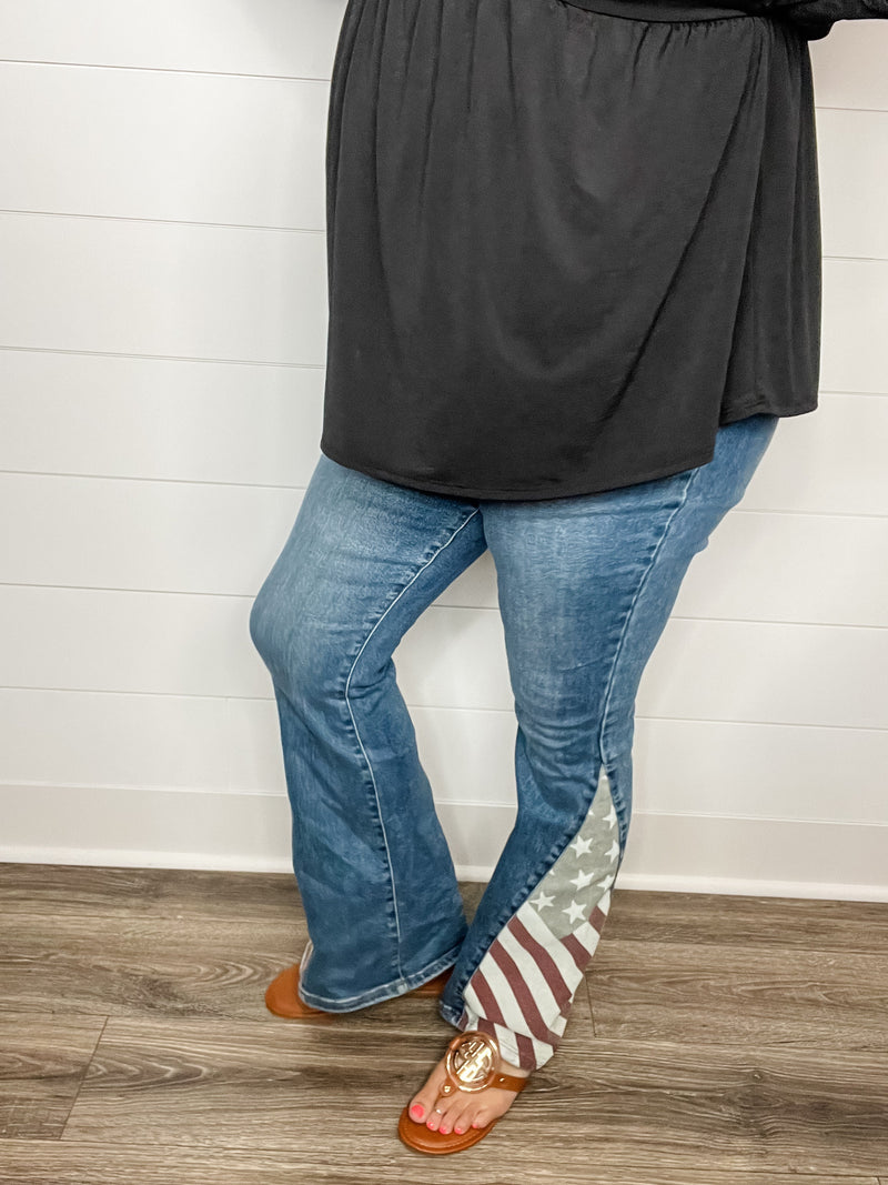 Judy Blue "American Woman" Stars and Stripes Flares-Lola Monroe Boutique