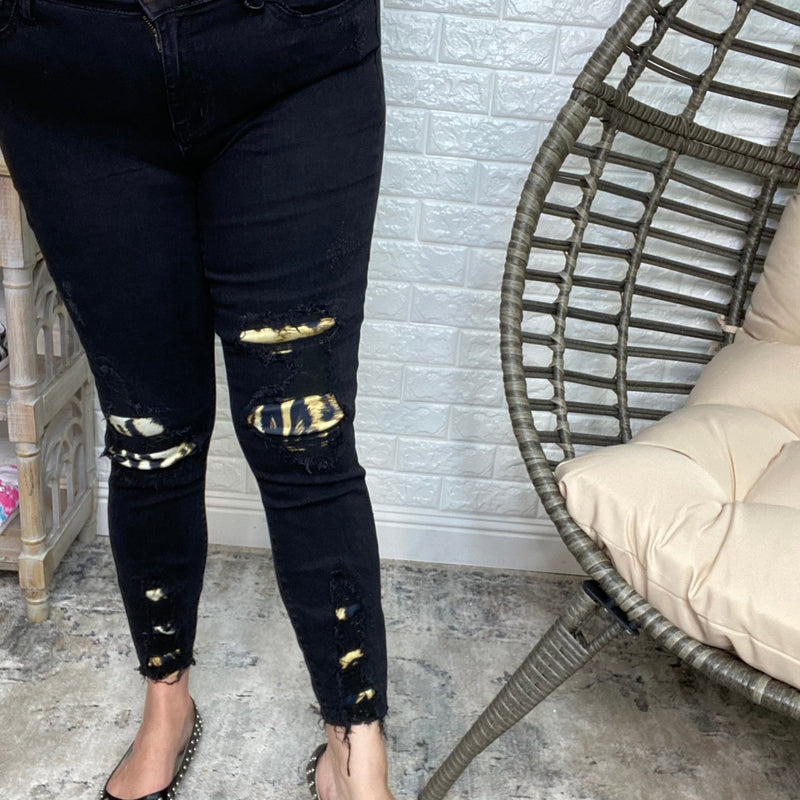 Judy Blue "Black Magic Leopard" Mid Rise Skinny Jeans-Lola Monroe Boutique