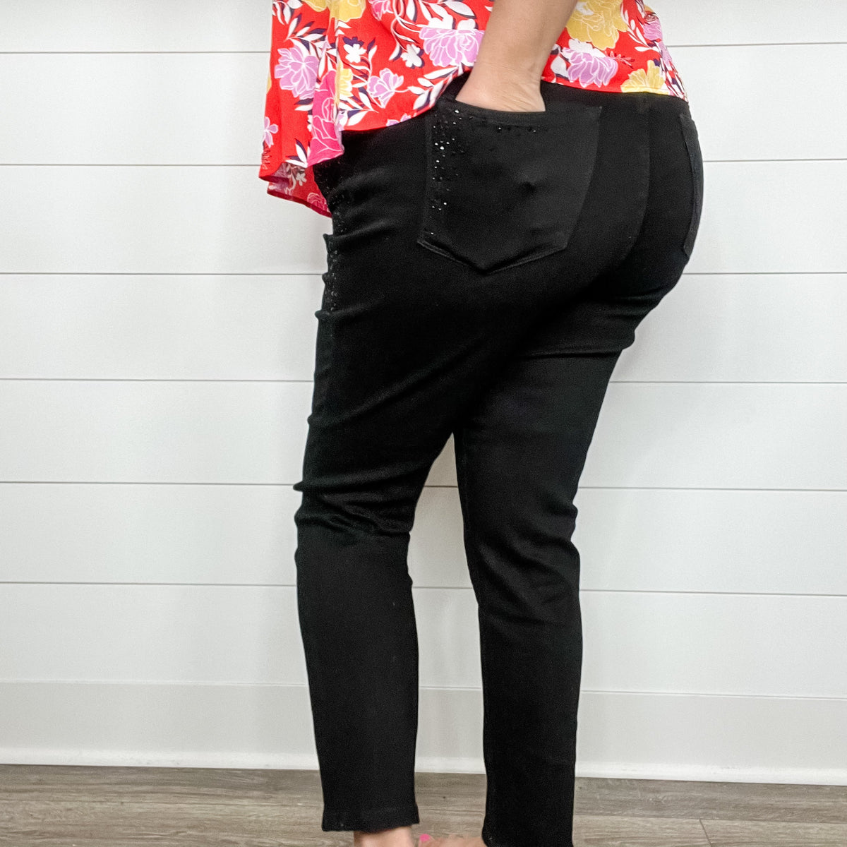 Judy Blue Black Rhinestone Slim Fit Jeans-Lola Monroe Boutique