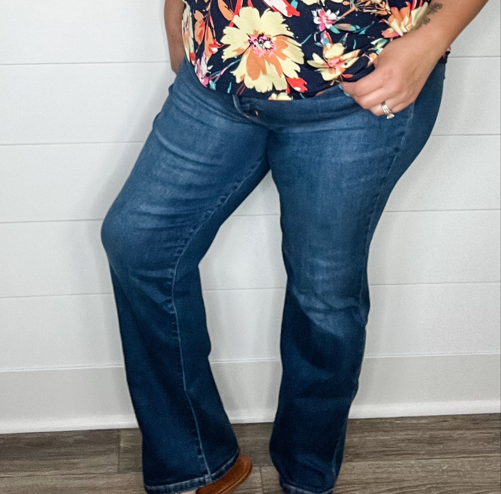 Judy Blue "Blue Morpho" Hidden Buttonfly Straight Leg Dad Jeans-Lola Monroe Boutique