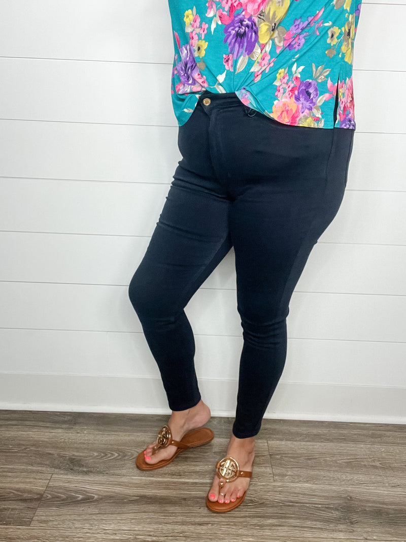 Judy Blue "Blue Water" Navy Tummy Control Skinny Jeans-Lola Monroe Boutique