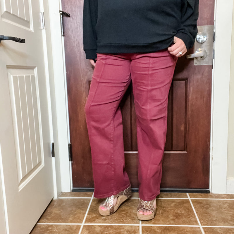 Judy Blue Burgundy Front Seam Straight Leg Jeans-Lola Monroe Boutique