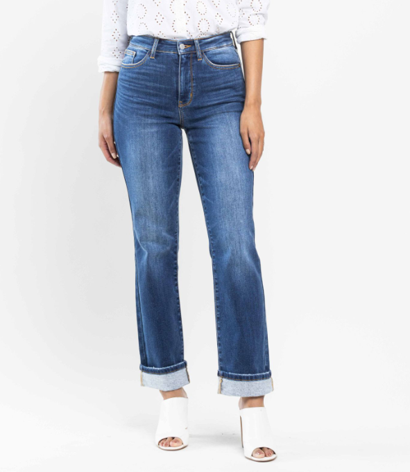 Judy Blue "Carrot Nose" Thermal Straight Leg Jeans-Lola Monroe Boutique