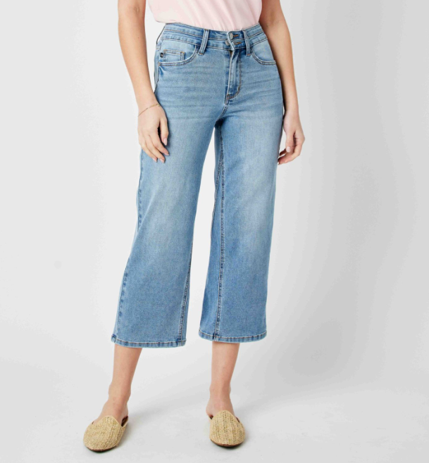 Judy Blue "Cool Runnings" Cooling Denim Wide Leg Crops-Lola Monroe Boutique